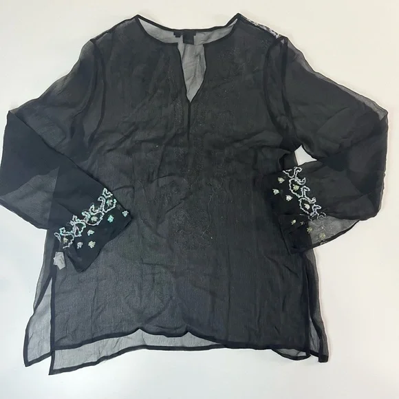 VENUS  Silk Sheer Black Swimsuit Coverup V-Neck Sequin Detailing Tunic Women's M - Picture 4 of 11